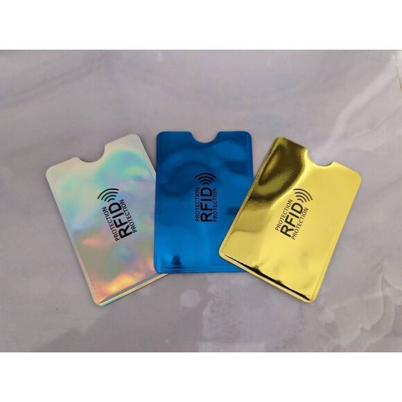 6 Pcs RFID Card Gold, Silver Iridescent, Silver, Black, Blue Sleeves - Picture 1 of 2